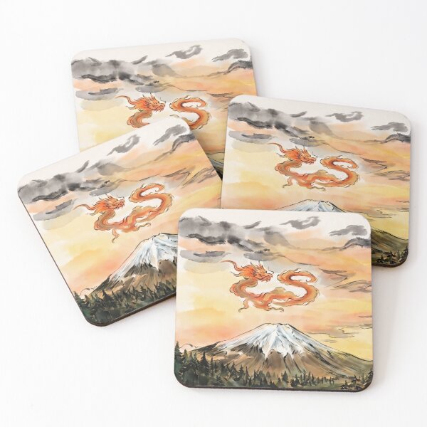 Item preview, Japanese Dragon Over Mount Fuji: Sumi-e Watercolor Art designed and sold by MalisoStickers.