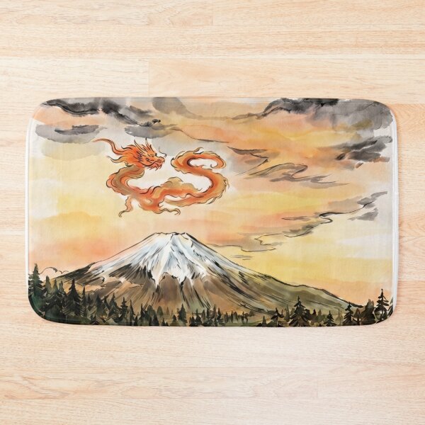 Item preview, Japanese Dragon Over Mount Fuji: Sumi-e Watercolor Art designed and sold by MalisoStickers.