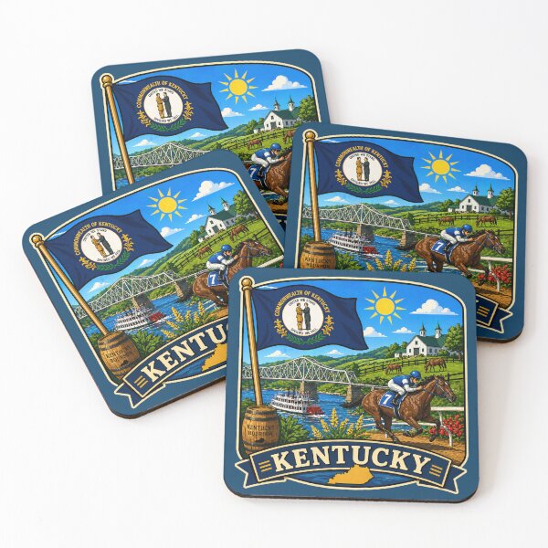 Item preview, Kentucky - Flag, Horse Racing and Bluegrass Landscape designed and sold by Myra365Art.