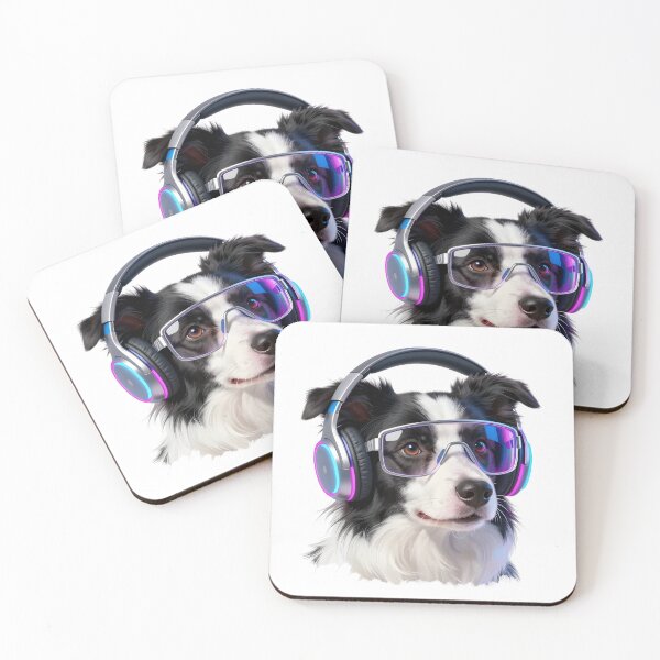 Item preview, Border Collie Gamer Dog Portrait | Neon Headphones Gaming Border Collie Art designed and sold by Fur Honcho.