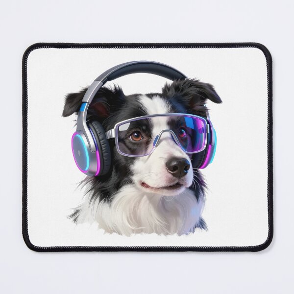 Item preview, Border Collie Gamer Dog Portrait | Neon Headphones Gaming Border Collie Art designed and sold by Fur Honcho.