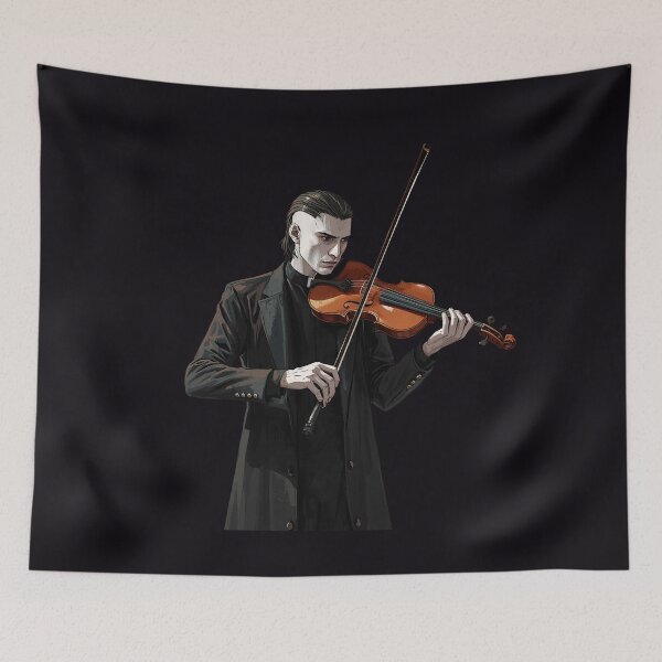 Item preview, Serath Kael - Gothic Violinist Portrait Dark Sacred Series Metal Art - LUPUS POTESTATIS Band Member designed and sold by GeoWhimsy Studio.