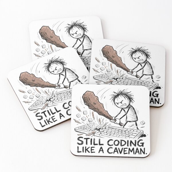 Item preview, Still Coding Like a Caveman Funny Programmer Cartoon | Developer Humor Art designed and sold by Urben Loop.