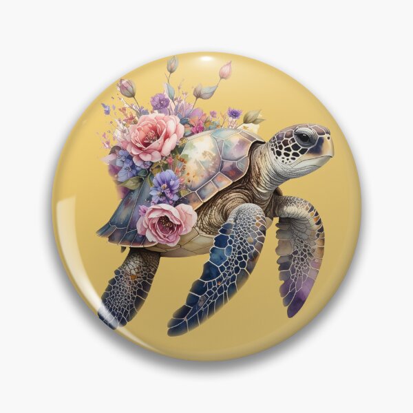 Item preview, Romantic floral watercolor sea turtle top view botanical shell ocean art print designed and sold by icemanphotos.