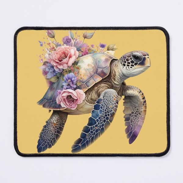 Item preview, Romantic floral watercolor sea turtle top view botanical shell ocean art print designed and sold by icemanphotos.