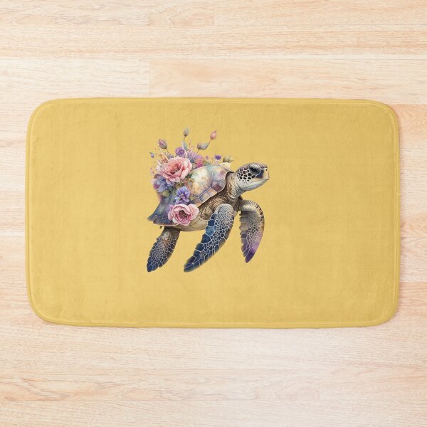 Item preview, Romantic floral watercolor sea turtle top view botanical shell ocean art print designed and sold by icemanphotos.