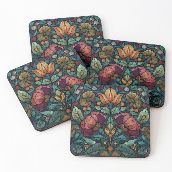 Item preview, Stained Glass Effect Beautiful Florals Design Pattern designed and sold by GrinGalore.