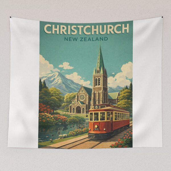 Item preview, Christchurch New Zealand Canterbury Tram Avon River Southern Alps Heritage designed and sold by Places On Earth.