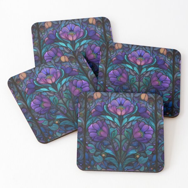 Item preview, Stained Glass Effect Beautiful Midnight Flowers Design Pattern designed and sold by GrinGalore.