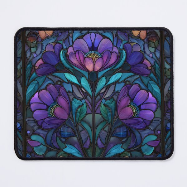 Item preview, Stained Glass Effect Beautiful Midnight Flowers Design Pattern designed and sold by GrinGalore.