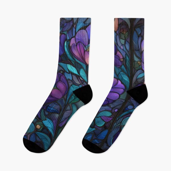 Item preview, Stained Glass Effect Beautiful Midnight Flowers Design Pattern designed and sold by GrinGalore.