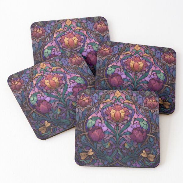Item preview, Stained Glass Effect Beautiful Curls of Flowers Pattern designed and sold by GrinGalore.