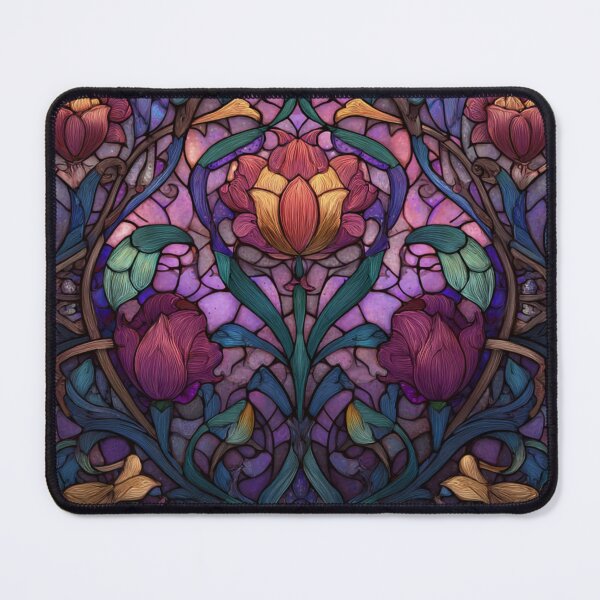 Item preview, Stained Glass Effect Beautiful Curls of Flowers Pattern designed and sold by GrinGalore.