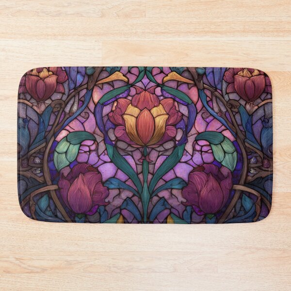 Item preview, Stained Glass Effect Beautiful Curls of Flowers Pattern designed and sold by GrinGalore.