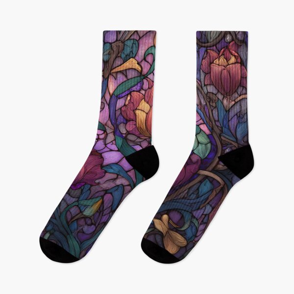 Item preview, Stained Glass Effect Beautiful Curls of Flowers Pattern designed and sold by GrinGalore.