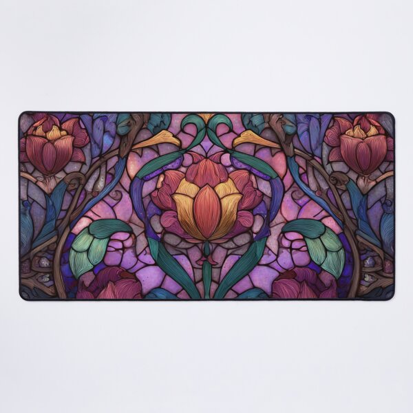 Item preview, Stained Glass Effect Beautiful Curls of Flowers Pattern designed and sold by GrinGalore.