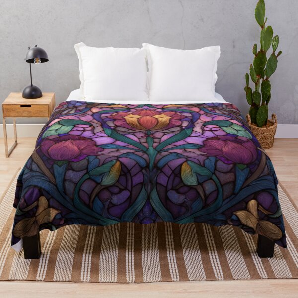 Item preview, Stained Glass Effect Beautiful Curls of Flowers Pattern designed and sold by GrinGalore.