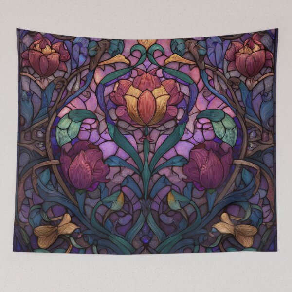 Item preview, Stained Glass Effect Beautiful Curls of Flowers Pattern designed and sold by GrinGalore.