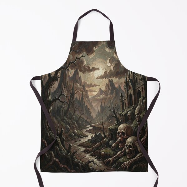 Item preview, A dark fantasy landscape in gouache style with a dilapidated castle and gigantic skulls. designed and sold by FotoworldEdel.
