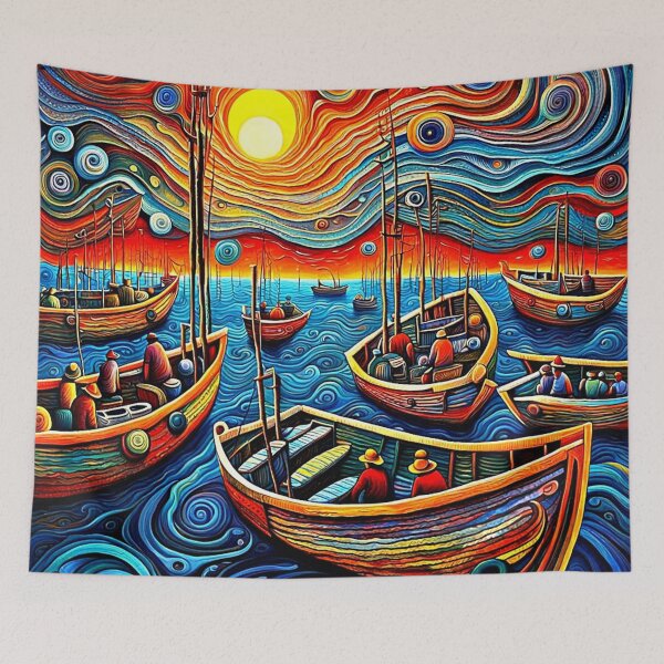 Artikelvorschau, Fischerflotte bei Sonnenuntergang entworfen und verkauft von George Hutton Hunter.