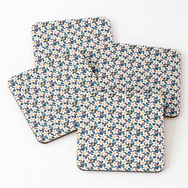 Item preview, White daffodil flowers and colorful butterflies. Elegant floral pattern designed and sold by Eridanka.
