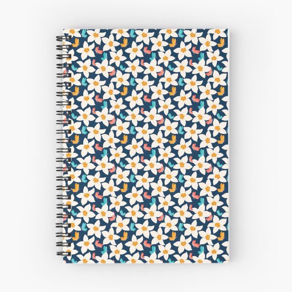 Item preview, White daffodil flowers and colorful butterflies. Elegant floral pattern designed and sold by Eridanka.