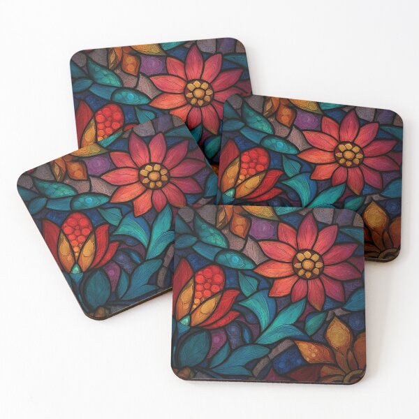 Item preview, Stained Glass Effect Beautiful Red Flowers Pattern designed and sold by GrinGalore.