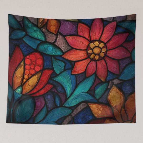 Item preview, Stained Glass Effect Beautiful Red Flowers Pattern designed and sold by GrinGalore.