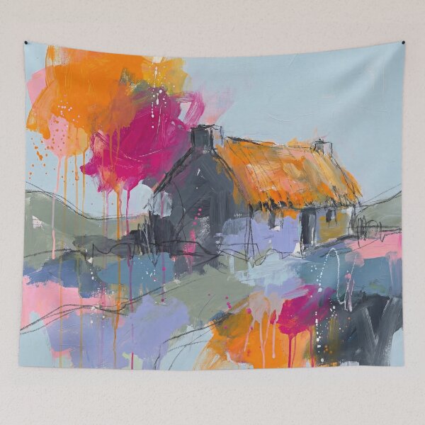 Item preview, Abstract Irish Cottage Countryside Art Print designed and sold by Printpix.