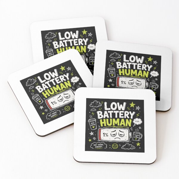 Item preview, Funny Tired Shirt – Low Battery Human Meme Tee for Sleepy Coffee Addicts | Exhausted Doodle Design designed and sold by DoodleHaus360.