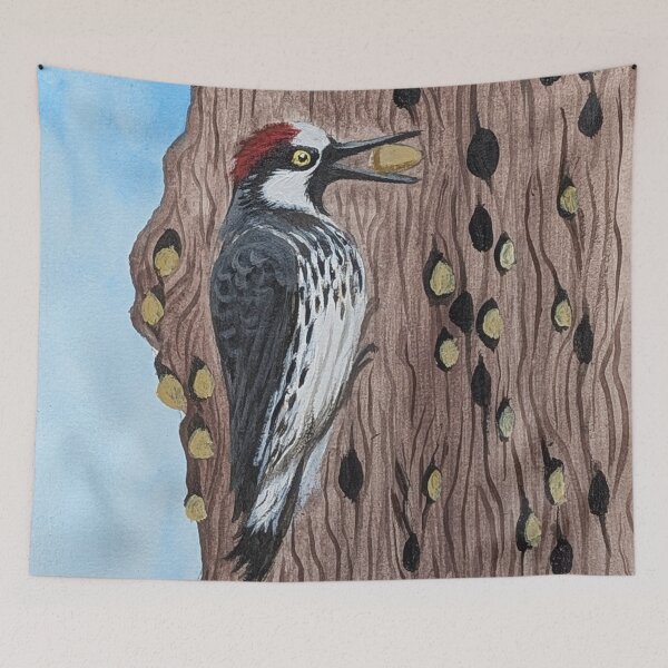 Item preview, Acorn woodpecker storing acorns for the winter  designed and sold by Matt Starr Fine Art .