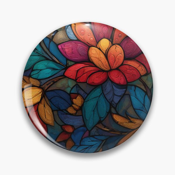 Item preview, Stained Glass Effect Beautiful Red Flowers Leaves Pattern designed and sold by GrinGalore.