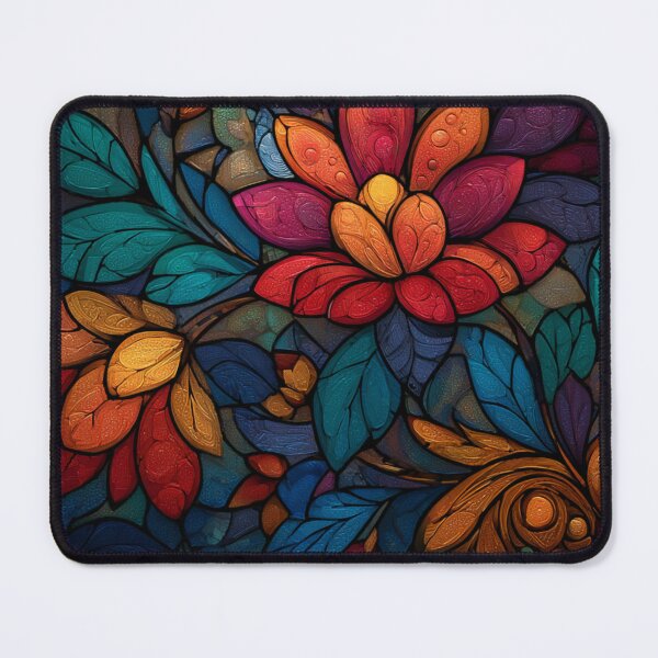 Item preview, Stained Glass Effect Beautiful Red Flowers Leaves Pattern designed and sold by GrinGalore.