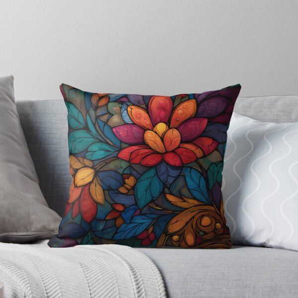 Item preview, Stained Glass Effect Beautiful Red Flowers Leaves Pattern designed and sold by GrinGalore.