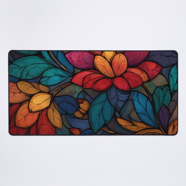 Item preview, Stained Glass Effect Beautiful Red Flowers Leaves Pattern designed and sold by GrinGalore.