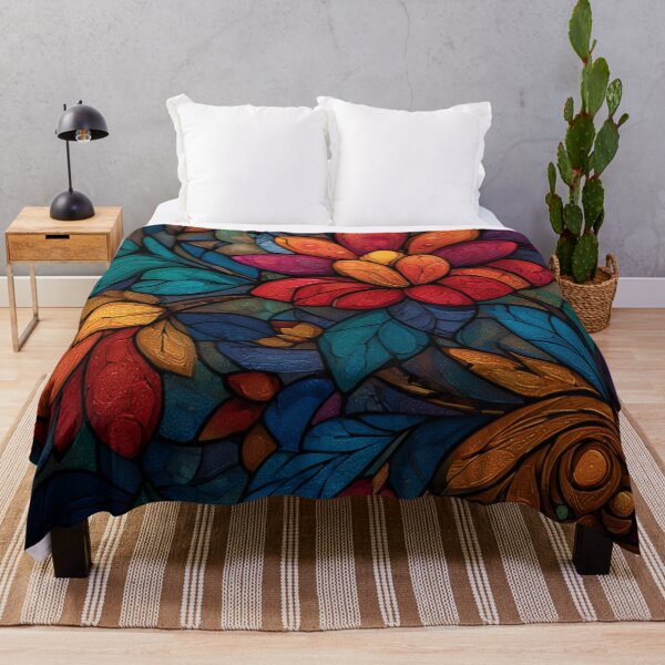 Item preview, Stained Glass Effect Beautiful Red Flowers Leaves Pattern designed and sold by GrinGalore.