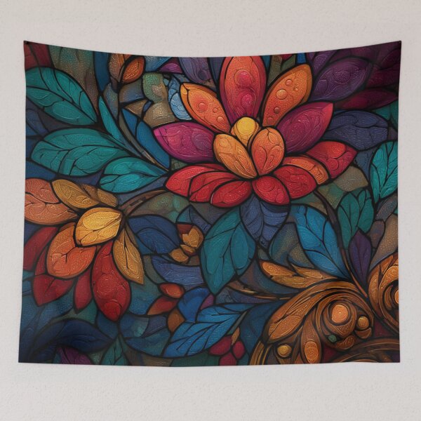 Item preview, Stained Glass Effect Beautiful Red Flowers Leaves Pattern designed and sold by GrinGalore.