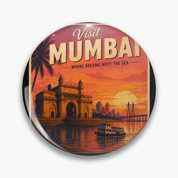 Item preview, Visit Mumbai Vintage Travel Poster – Gateway of India Sunset & Sea Link Illustration | India Travel Art designed and sold by Globalcitytees.