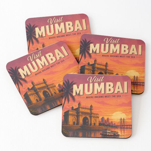 Item preview, Visit Mumbai Vintage Travel Poster – Gateway of India Sunset & Sea Link Illustration | India Travel Art designed and sold by Globalcitytees.