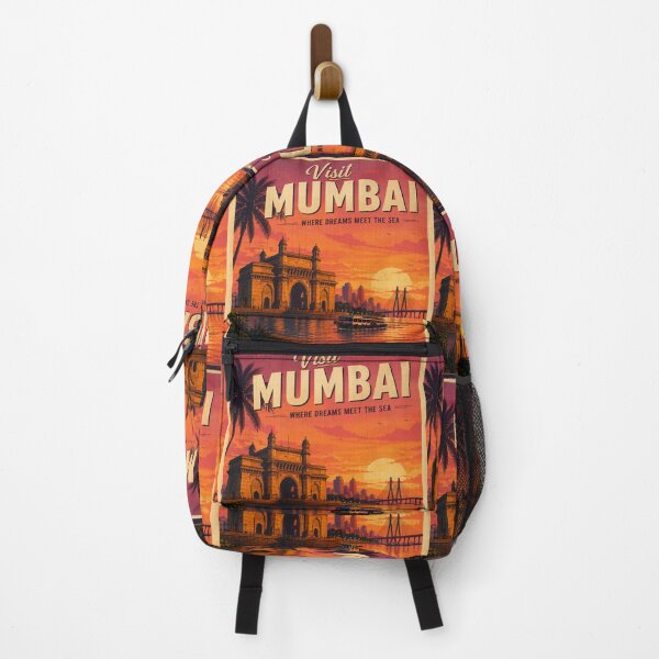 Item preview, Visit Mumbai Vintage Travel Poster – Gateway of India Sunset & Sea Link Illustration | India Travel Art designed and sold by Globalcitytees.