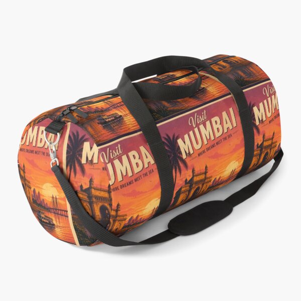 Item preview, Visit Mumbai Vintage Travel Poster – Gateway of India Sunset & Sea Link Illustration | India Travel Art designed and sold by Globalcitytees.