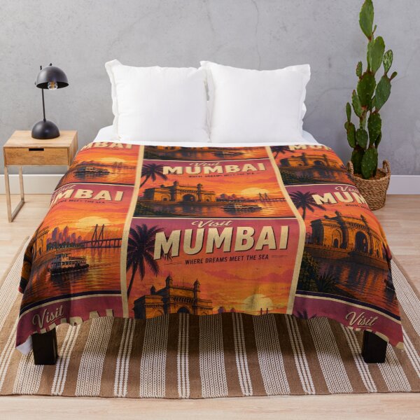 Item preview, Visit Mumbai Vintage Travel Poster – Gateway of India Sunset & Sea Link Illustration | India Travel Art designed and sold by Globalcitytees.