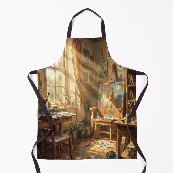 Item preview, An artist's studio in the Jane Davie style with warm light and a colorful portrait scene. designed and sold by FotoworldEdel.
