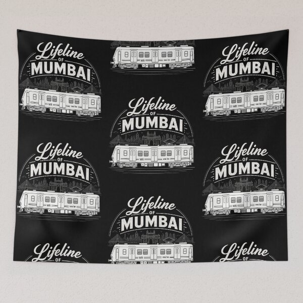 Item preview, Lifeline of Mumbai Local Train – Gateway of India Skyline Retro Typography Design designed and sold by Globalcitytees.