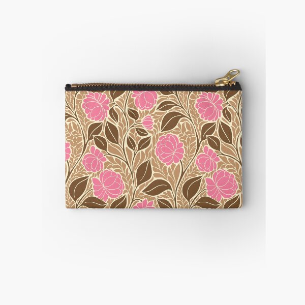 Item preview, Large scale of Pink Peony Brown Tan Art Nouveau Botanical Floral Pattern designed and sold by DColourMuse.