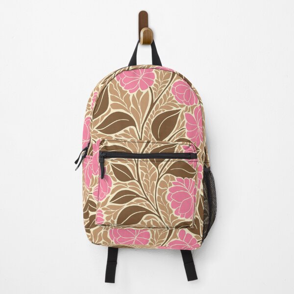 Item preview, Large scale of Pink Peony Brown Tan Art Nouveau Botanical Floral Pattern designed and sold by DColourMuse.
