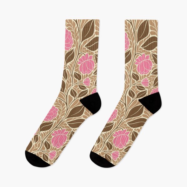 Item preview, Large scale of Pink Peony Brown Tan Art Nouveau Botanical Floral Pattern designed and sold by DColourMuse.