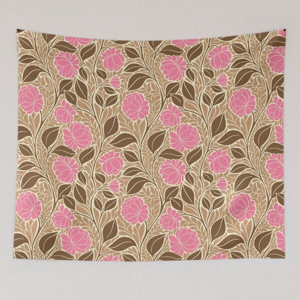 Item preview, Large scale of Pink Peony Brown Tan Art Nouveau Botanical Floral Pattern designed and sold by DColourMuse.