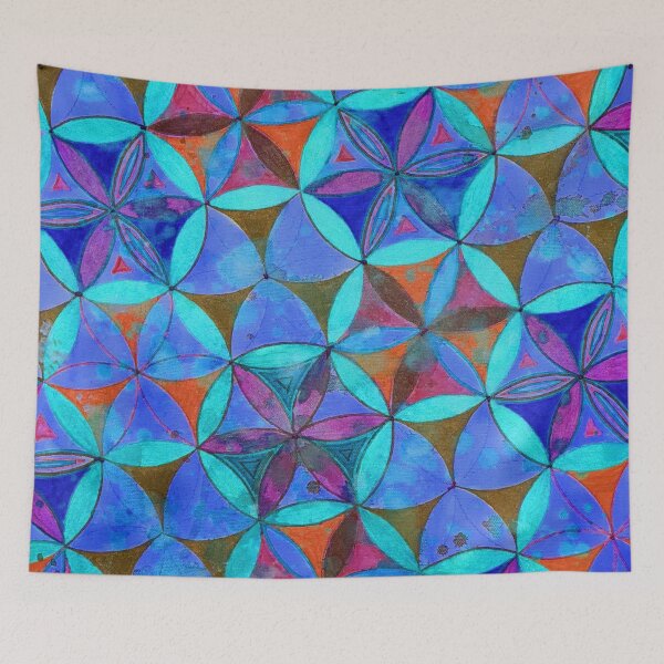 Item preview, Sacred Geometry Pattern Art Print, Colorful Flower of Life Design, Boho Spiritual Wall Decor, Geometric Symmetry Illustration - Flower of Life Blue designed and sold by Dominika Brodowska.