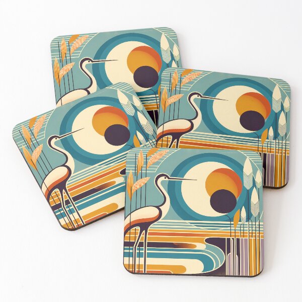 Item preview, Stylised Heron with Teal Sun and Reeds designed and sold by InkSmithery.